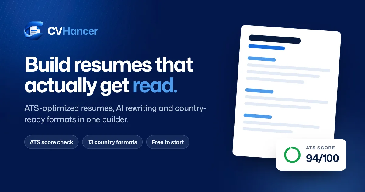 CVHancer: سير ذاتية تُقرأ فعلًا. معاينة سيرة ذاتية بنتيجة ATS تبلغ 94/100.